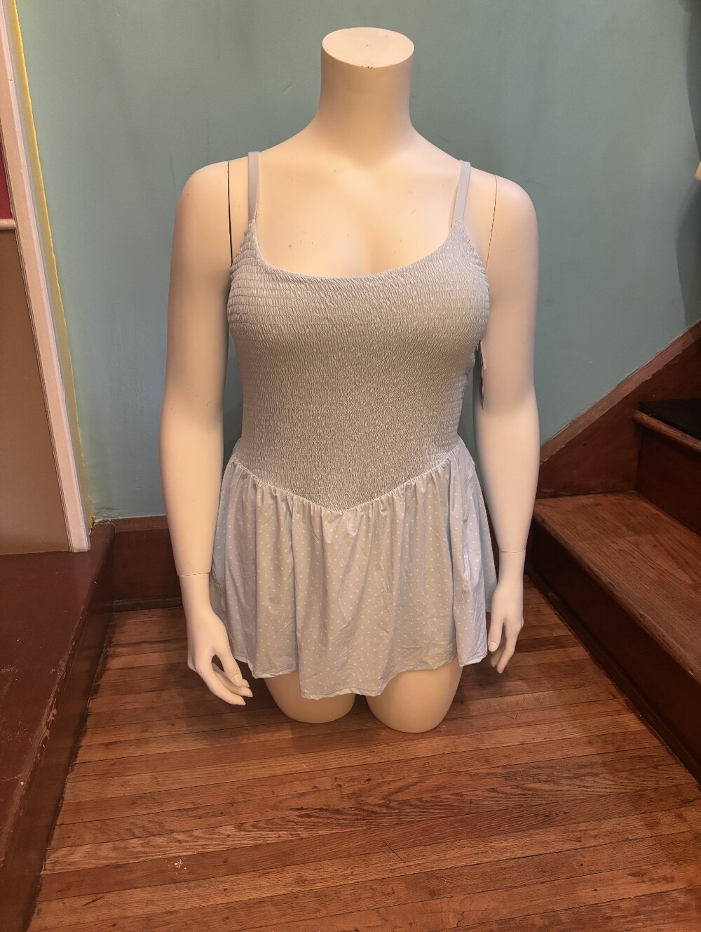 JoyLab Light Blue Smocked Camisole with Skirted Hem